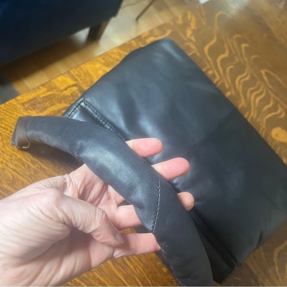 Stylish Black Leather Quilted Puffy Flap Over Large Shoulder Bag